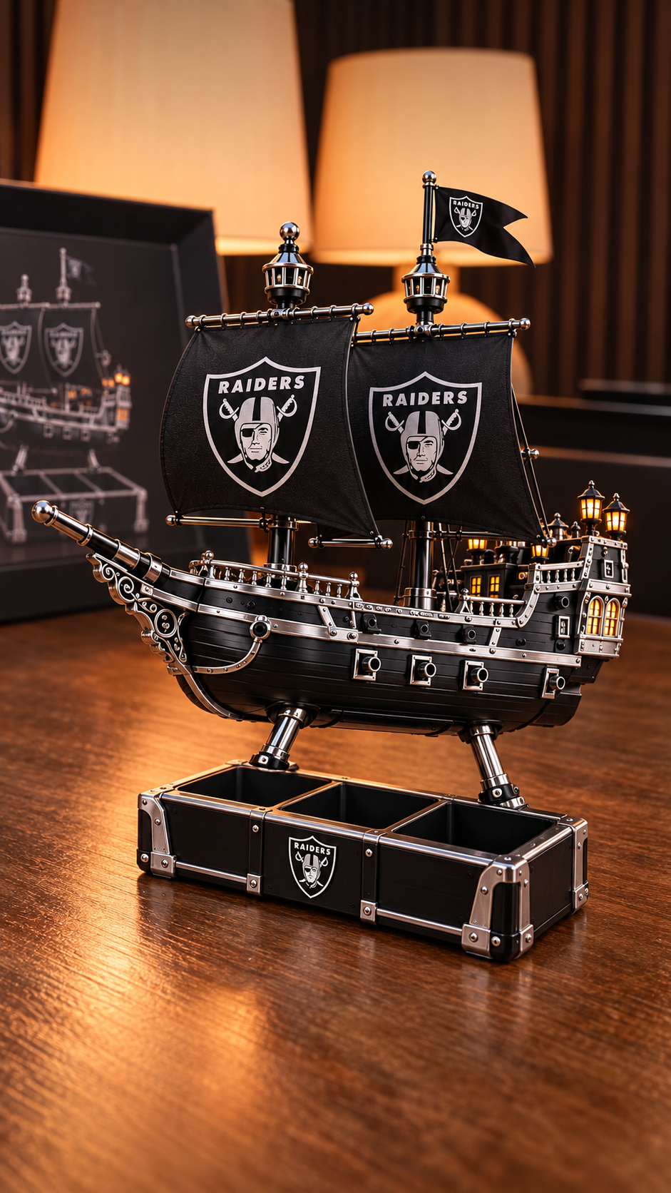 Las Vegas Raiders pirate ship drone with three empty holder compartments
